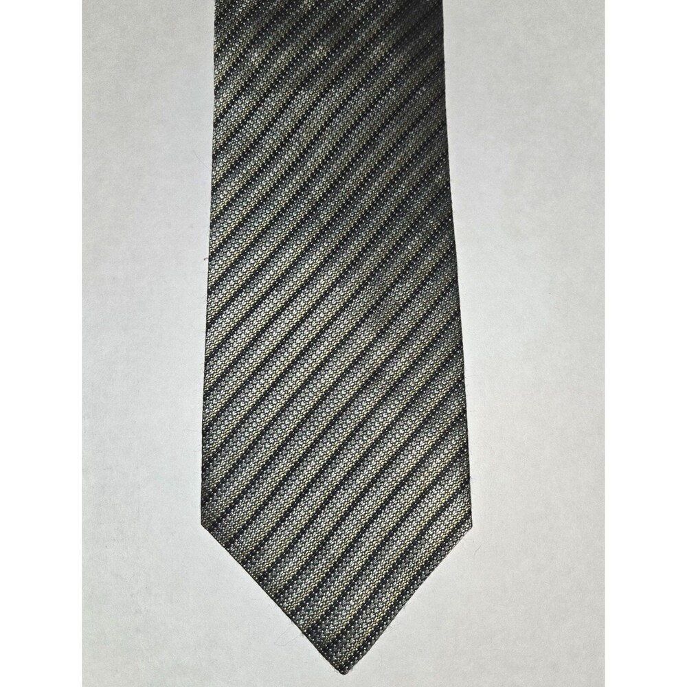 Tesoro Rosso 100% Silk Handmade Necktie Silver/Black/Gold Striped 58" x 4"